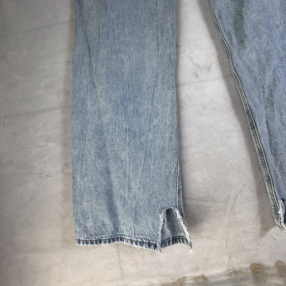 American Eagle Womens Wide-Leg Jeans Light Blue Denim High-Rise Baggy Ripped 2 - Picture 13 of 16